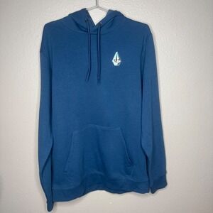 Volcom Mens Blue Graphic Logo Hoodie Sweatshirt Long Sleeve Pullover Hooded Top